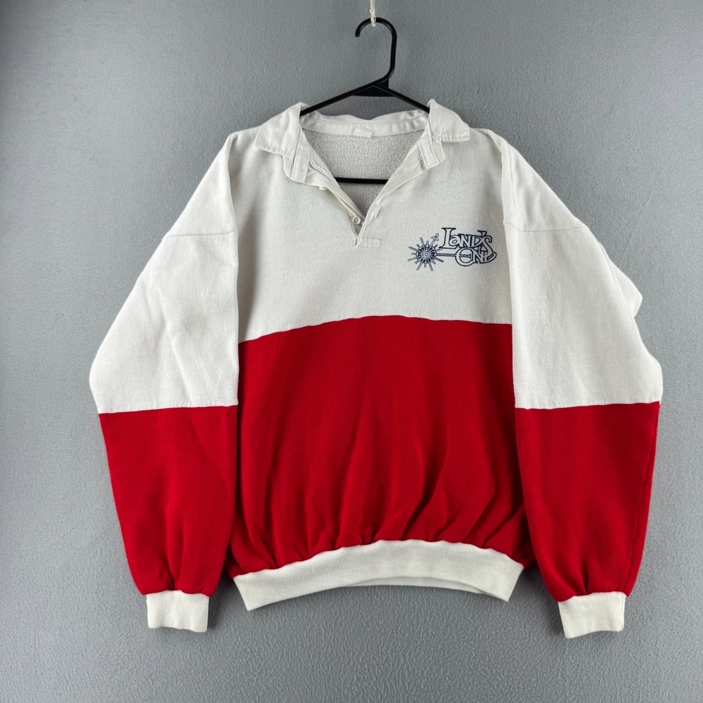 Vintage Lands End Rugby Sweatshirt Mens‎ Fis Medium Collared Pullover 80s